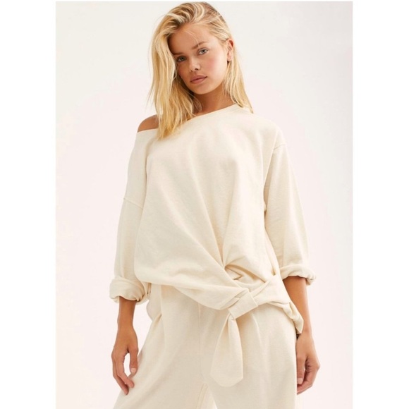 FP Free People Lax tie waist oversize sweatshirt terry - Picture 1 of 9